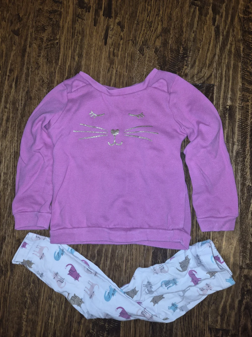 Carter's Pink Cat Face Fleece Sweatshirt Leggings with White Cat Print Pants 4T